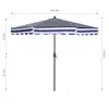 屋外パティオ傘9フィートのフラップマーケットテーブル傘8プッシュボタンの傾きとクランク付きの頑丈なリブ、青/白と白[傘のベースは含まれていません]