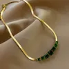 Fashion Stainless Steel Necklace Green Zircon Crystal Pendant Necklace Snake Chain Necklaces for Women Jewelry Gifts