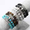 2 unids/set pulsera Retro con dije de calavera, pulseras de cuentas de ojo de tigre de piedra Natural, pulsera de hebras para mujeres y hombres, joyería fina de moda