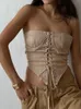 Willshela Frauen Fashion Solid Lace Up Bandage Cropped Tops Vintage Liebsten Schlank Fitting Sexy Weibliche Chic Dame Top 220318