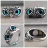 Nowy vintage Prime Silver Blue Eyes Owl Kamienie Pierścień Diabelski Ośni