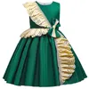 Nowa letnia satynowa sukienka dla dzieci Princess Girl Gospodarz Piano Performance Christmas Contrast L220715