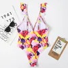 Kvinnors badkläder Kvinnor Ruffle One Piece Swimsuit Sexig V Neck Slimming Bathing Summer Brasilian Beachwear Printed Monokini S-Xlwomen's