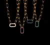 Pendant Necklaces Full Rhinestone Geometric Oval Lock Hip-hop Style Thick Chain Classic Women NecklacePendant