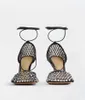 2022 New Summer Sexy Mesh Square Crystal Thin High Heels Sandals Ankle Strap Party Shoes bling bling Women Runway Ladies Sandal