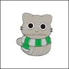 Pins Brooches Jewelry European Gray Cat In Scarf Series Jeans Pins Unisex Alloy Cartoon Animal Kitty Lapel Children Schoolbag Sweater Cloth