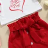 FOCUSNORM Valentines Days 2 7Y Kleinkind Mädchen 2-teiliges Kleidungsset Herz Buchstabe Mesh Puffärmel T-Shirts Schleife Rock 220620