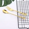 Dinnerware Sets 6Pcs Shiny Gold Long Handle Spoon Set Stainless Steel Flatware Cutlery Stirring Drink Ice Cream Dessert Tea