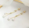 18k Guldpläterad långa dubbla pärlor Stud Dangle Candelier Freshwater Pearl Earrings White Lady/Girl Fashion Jewelry