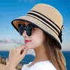 Chapéus de boates para mulheres para mulheres, palha de sol ampla praia larga menina fora do boné de viagem Casual Bow B-7847 220513