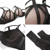 Black women's thick bra and panties set large size B C D cup bra cotton gathered steel ring push-up sexy underwear 220513