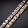 14k Yellow Gold Clustered Diamond Tennis Chain Real Solid Icy Mens 10mm Cubic Zircon Stones Bling Tennis Chain