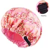 2022 New Adjustable Buckle Satin Printed Double Layer Night Cap Floral Hat Stretch Beauty Salon Shower Cap For Women