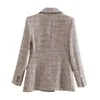 Costumes pour femmes Blazers 2022 Printemps Femmes Mode Tweed Blazer Vintage À Manches Longues Double Boutonnage Col En V Femelle Survêtement Chic Haut