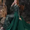 2022 Hunter Green Mermaid Evening Dresses for African Women Long Sexy Side Side High Dlist Lamed Meds Long Sleeve Party Illusio23V