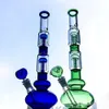 Wholesale Double 4 Arms Tree Perc Hookahs 16.5 Inch Glass Bongs Water Pipes Beaker Bong Dab Rig With Diffused Downstem Oil Rigs GB1218