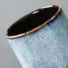 Reactive Glaze Artisan Japanese Tea Cup Tall Ceramic Mug without Handle Yunomi Sushi Teacups 11 oz Blue Black