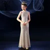 2022 Sequined Luxury Silver Bling Sequin Girls Pageant Dresses Fluffy High Neckuched Flower Girl Dresses Ball Gowns Party Dresses for Girls