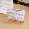 Hoop & Huggie Boho Vintage Wire Hanging Tassel Shell Stud Earring Sets For Women Gold Color Pearls Big Earrings Female Jewelry GiftHoop Odet