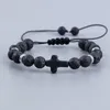 8mm natürliche Lavastein Perlen handgemachte Seil geflochtene Kreuz Charm Armbänder Frauen Männer Party Club Yoga Energie Schmuck
