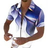 Camisas casuales para hombres Cárdigan con estampado de gradiente Camiseta para hombres Camiseta de manga corta Anti Pilling Verano Slim Turn-Down Collar Top para uso diario Hombres