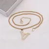 Fashion Womens 18K Gold Plated Designer Metal Necklaces Choker Chain Crystal Rhinestone Brand Letter Pendants Necklace Sweater Wedding Jewelry Accessories