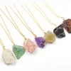 Natrual Raw Stone Necklace For Women Men Golden Color Chain Wire Wrap Irregular Real Quartzs Pendant Necklece Reiki Jewelry Gift