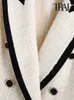 TRAF Vrouwen Mode Met Contrast Piping Tweed Blazer Jas Vintage Lange Mouwen Zakken Vrouwelijke Bovenkleding Chic Veste Femme 220812