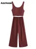 Aachoae Women Two Piece Sets Chic Solid Color Tank Tops With High Waits Wide Leg Pants Ladies Fashion Casual Outfit 220509