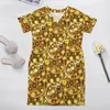 Abiti taglie forti Tysonia Sun Abito casual Estate retrò Gold Suns Stampa elegante donna scollo a V estetica 5XLPlus