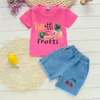 Barnflickor Sommarkläder Set Babyflickor Söt Fashion Bomull Skriv ut Kortärmad + Shorts 2st för barn Trasksuits Sets 220326