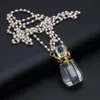 Pendant Necklaces Natural Semi-precious Stone Crystal Perfume Bottle Charm Free Freshwater Pearl Chain 80CM For DIY Jewelry Making 1PCPendan