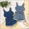 Rompers JumpsuitSrompers Baby Kids Clothing Baby Maternity Girls Denim Romper Barn ärmlösa Jumpsuits Su Dhou5