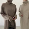 Realeft Höst Vinter Lös Turtleneck Straight Women Sweater Klänningar Långärmad Varm Strikkad Chic Lång Klänningar Kvinna 220316