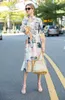 Women's Runway Dresses Stand Collar Long Sleeves Printed Ruffles High Street Fashion Casual Dress Vestidos