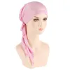solid color Muslim Women Hijabs Hats stretch Turban caps Head Scarf Long Tail Bow Bonnet Wide Band Wrap Cap turbante mujer
