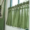 カーテンドレープリネンかぎ針編みエッジビストログリーンカントリーハウススタイルビンテージ半透明のキッチンリビングルームコフェクター