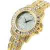 Iced Out Baguette Watch Quartz Gold Hip Hop Wrist Watch with Micropave CZ Rose Gold /Sier Color Collder Hours