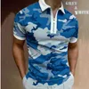 Men's Polos Summer High Quality Men Shirts Camouflage Print Casual Short Sleeve Mens Turn-Down Collar Zipper Shirt MenMen's Men'sMen's