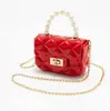 Jelly Bag Damen-Einzelschulter-Handtasche, modischer Perlenketten-Haltegriff, Mini-Kreuzspanne, kleine Taschen
