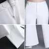 Kantoor dame slank witte flare broek zomer dunne basis solide werk bel bodem vrouwen aankomst hoge taille pak broek 220325