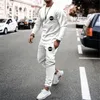 Men's T-Shirts Men Set Tracksuit Sportsuits Gentlemen T-shirt Suit Long Sleeve Pure Color Coat Pants Gyms Casual Sportswear SuitMen's