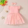 Kinder Kleidung Mädchen Spitze Mesh fliegende Ärmel Kleid Kinder Prinzessin Kleider Sommer Boutique Mode koreanische Version Baby Kleidung mit Stirnband