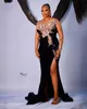 2022 Sexy Plus Size Arabo Aso Ebi Black Mermaid Velluto Abiti da ballo Pizzo Perline Cristalli Sera Festa formale Secondo ricevimento Abiti da damigella d'onore Abito C0621x02