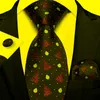 Bow Ties Black Red Christmas Tree Snowflake Print Silk For Men 8cm Wide Men's Neck Tie Handkerchief Cufflinks Set GiftBow