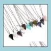 Pendant Necklaces Pendants Jewelry Natural Gemstone Necklace Crystal Healing Chakra Reiki Stone Hexagonal Prisme Cone Pendum Charm For Wom