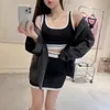 Ensemble de deux pièces de créateurs pour femmes, gilet tricoté, mini jupe courte, streetwear, mode crop top, petite lettre, 4 couleurs, survêtement HS18