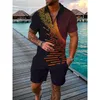 Men Hawaii Pak Modesets Mesh Gedrukte Streetwear V Nek Korte mouw Polo shirt Shorts Twee stukken S Polo 220630