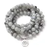 Bracelets porte-bonheur pierre naturelle femmes hommes 108 Mala Labradorite avec Lotus OM bouddha Yoga Bracelet ou collier bijoux faits à la mainCharme