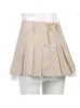 Sweetown Koreaanse Mode Kaki Korte Rok Kanten Rand Leuke Geplooide Rokken Preppy Stijl Button Up Hoge Taille Zomerrok 220617